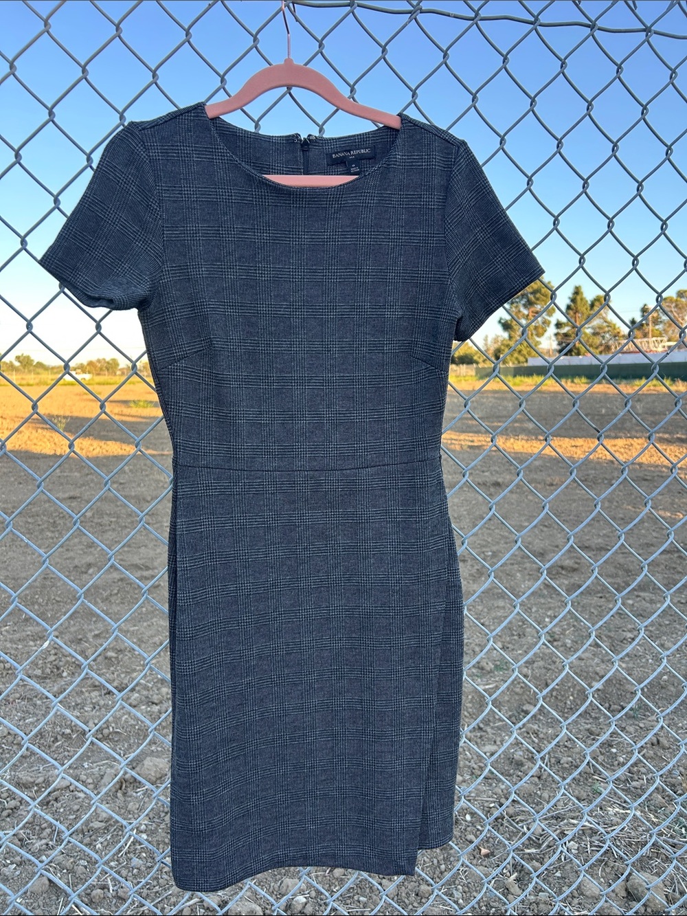 Banana Republic Charcoal Plaid Midi Sheath Dress